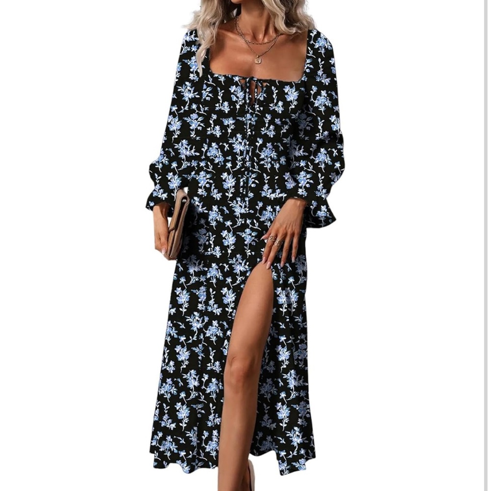 Floral Black and Blue Women's Dress